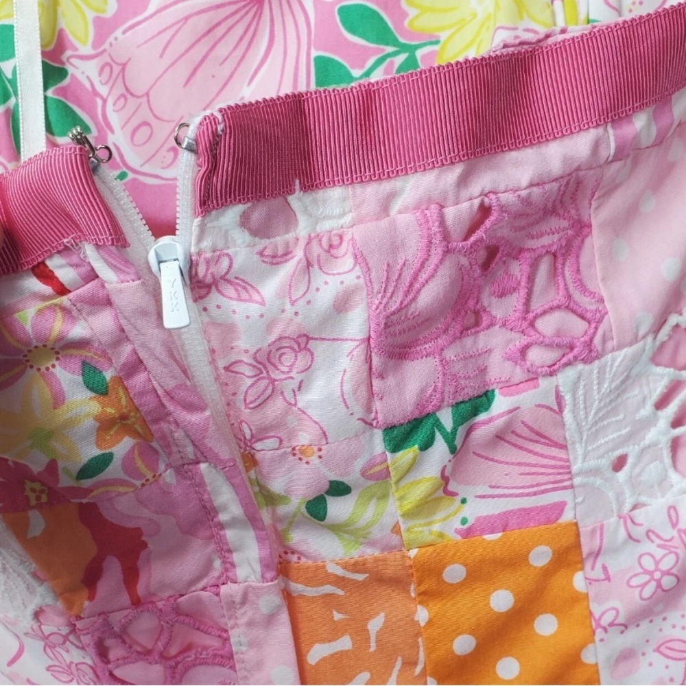 👗LILLY PULITZER VTG Retro 90s Quilted Patchwork Strapless Dress Sz 2 Pink NWOT - Picture 7 of 15